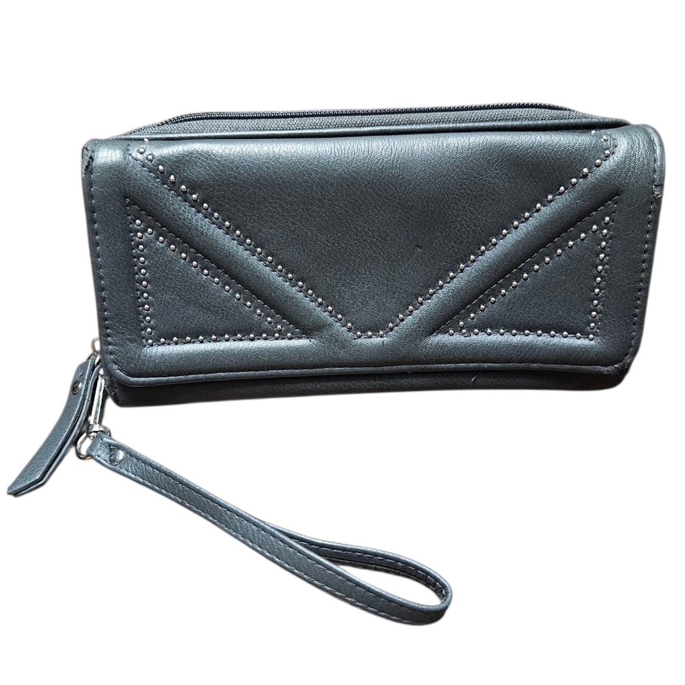 Enzo Angiolini Black Studded Faux Leather Wristlet Wallet